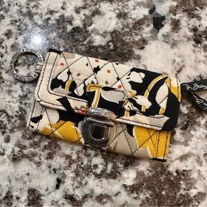 Vera Bradley small ID wallet keychain yellow black floral